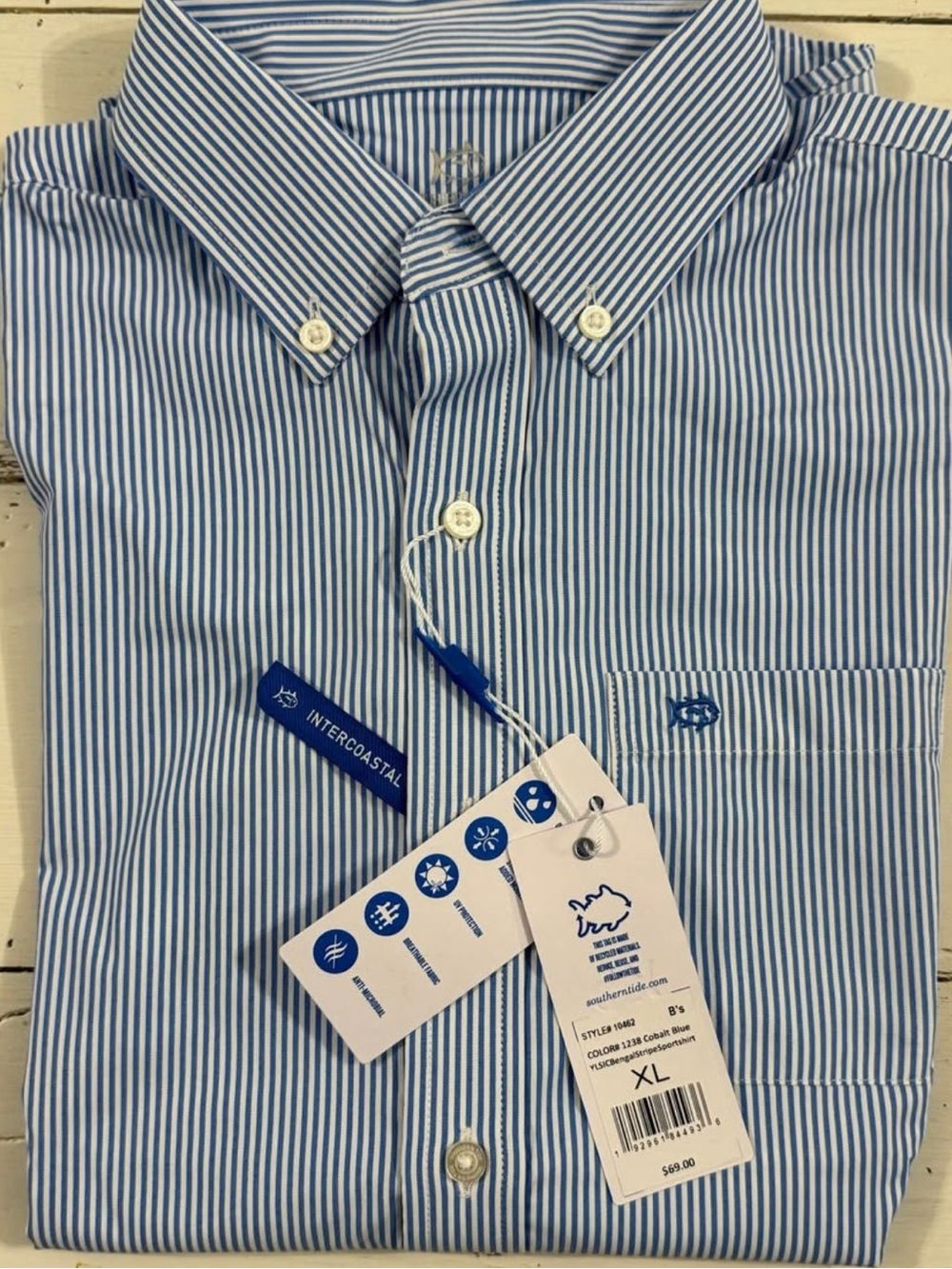 Southern Tide Boy’s Blue and White Striped Button-Down Shirt